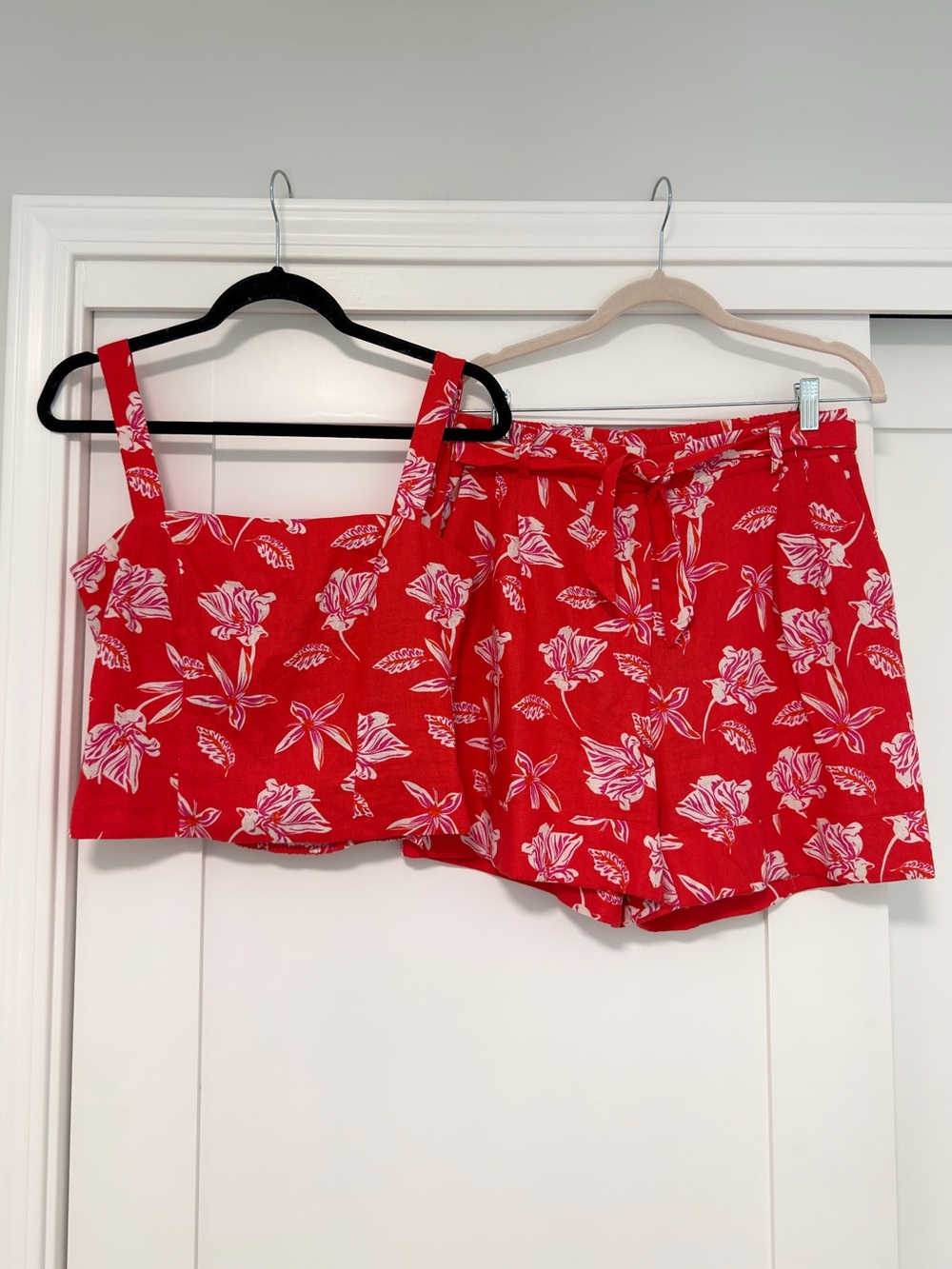 Red Floral Two-Piece Crop Top & Shorts Set